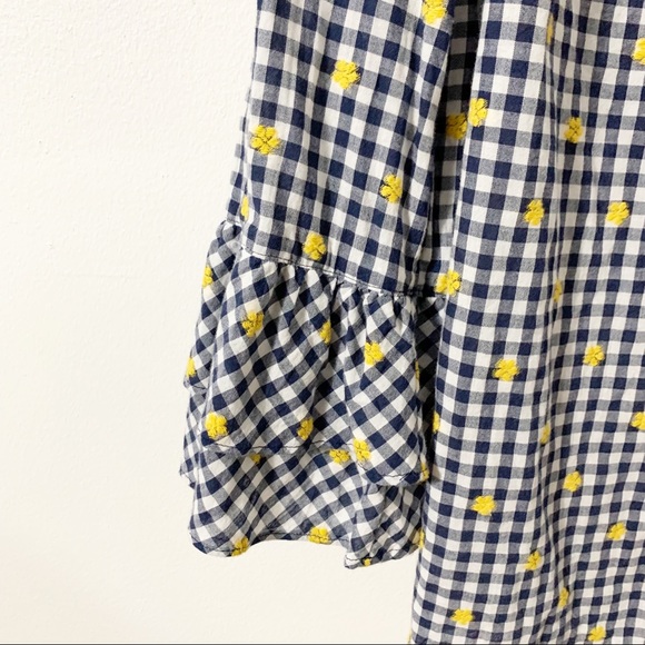 Talbots Petites Gingham Peasant Style Blouse with Tiered Bell Sleeves Embroidery - Picture 7 of 12